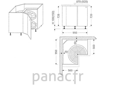 Meuble bas de cuisine, d'angle DN-RL