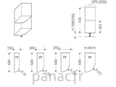 Meuble bas, de cuisine, terminal ouvert D0-250 P