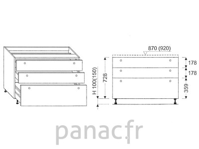 Meuble bas de cuisine, tiroirs D-120 ST 3