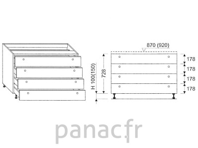 Meuble bas de cuisine, tiroirs D-80 ST 4