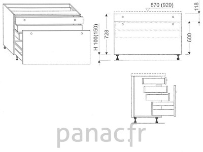 Meuble bas de cuisine, tiroirs D-110 STM 1 SU 2