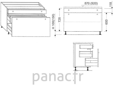 Meuble bas de cuisine, tiroirs D-120 STM 1 SU