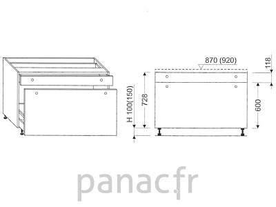 Meuble bas de cuisine, tiroirs D-90 STM 1