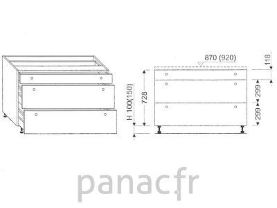 Meuble bas de cuisine, tiroirs D-110 STM