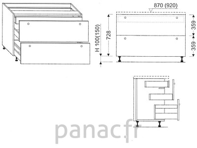 Meuble bas de cuisine, tiroirs D-90 ST U