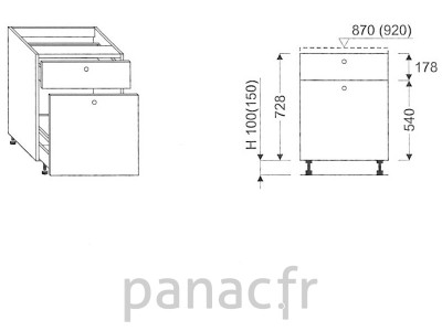 Meuble bas de cuisine, tiroirs D-45 ST 2