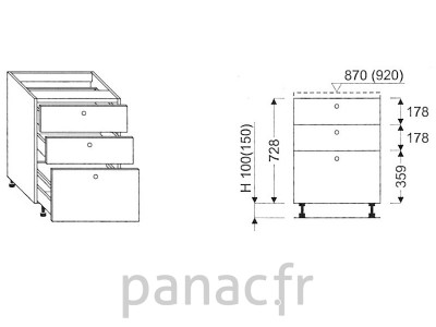Meuble bas de cuisine, tiroirs D-30 ST 3