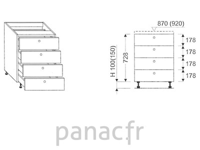 Meuble bas de cuisine, tiroirs D-50 ST 4