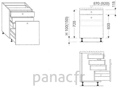 Meuble bas de cuisine, tiroirs D-45 STM 1 SU 2