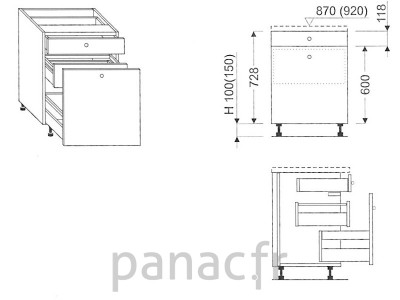 Meuble bas de cuisine, tiroirs D-45 STM 1 SU