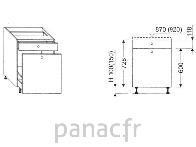 Meuble bas de cuisine, tiroirs D-35 STM 1