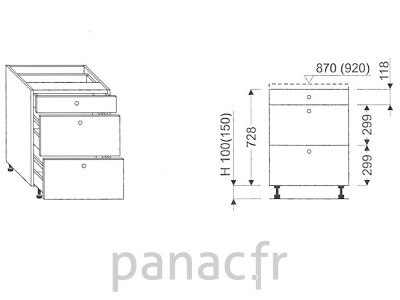 Meuble bas de cuisine, tiroirs D-45 STM