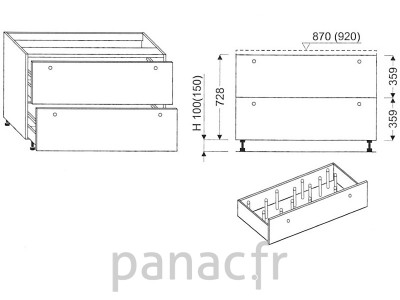 Meuble bas de cuisine, tiroirs D-90 ST