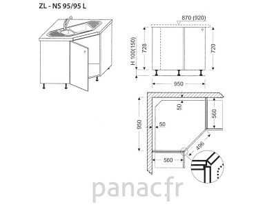 Meuble d'angle sous-évier ZL-NS 95/95 L